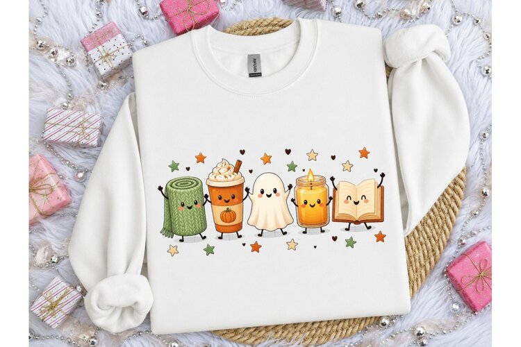 Cute Fall Halloween Kawaii PNG Tee Desig example image 1