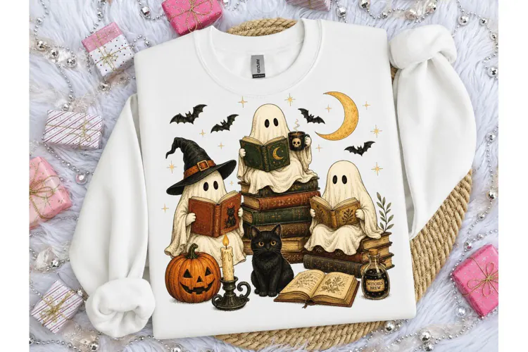 Ghost Reading Books Halloween PNG Shirt