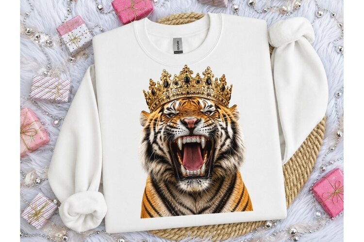 King Tiger Crown Grillz PNG Shirt Design example image 1