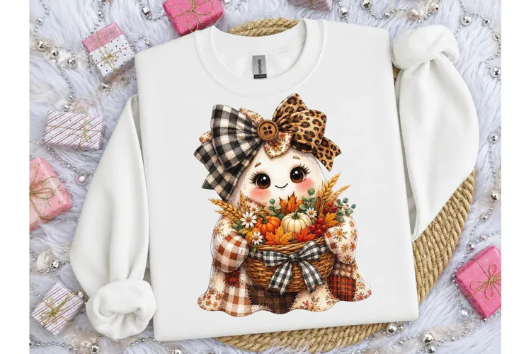 Fall Ghost Bow Basket PNG Sublimation Te