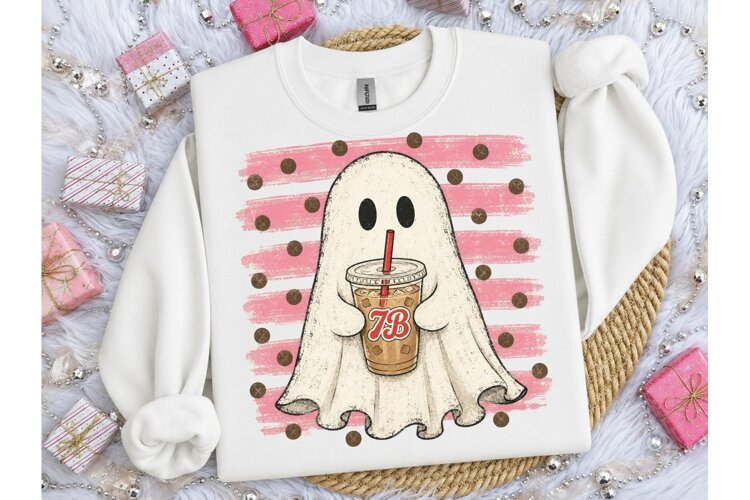 Ghost Iced Coffee Halloween PNG Shirt example image 1