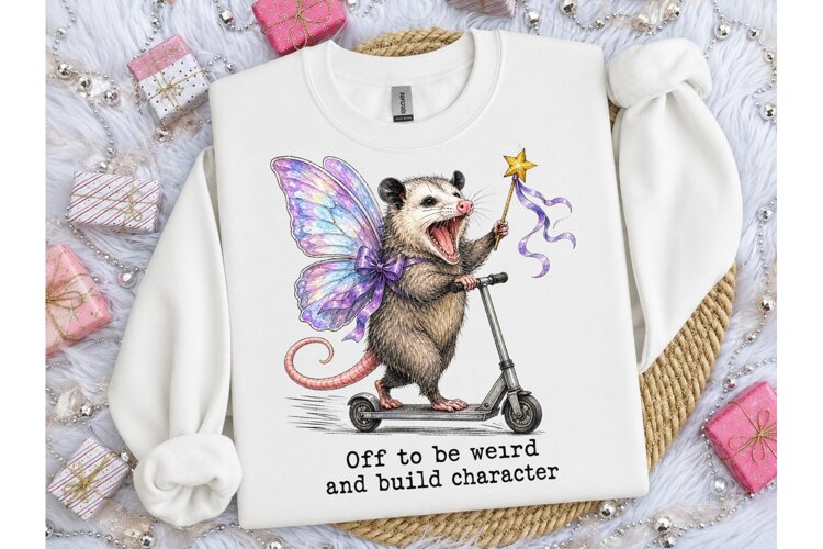 Opossum Fairy Scooter PNG Weird Tee example image 1