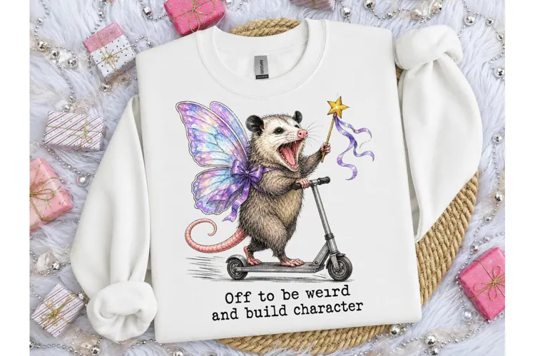 Opossum Fairy Scooter PNG Weird Tee