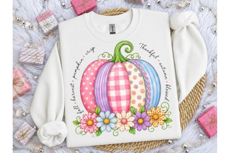 Pink Pumpkin Fall Floral PNG Sublimation example image 1