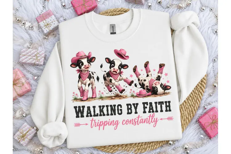 Walking By Faith Funny Cow PNG Tee
