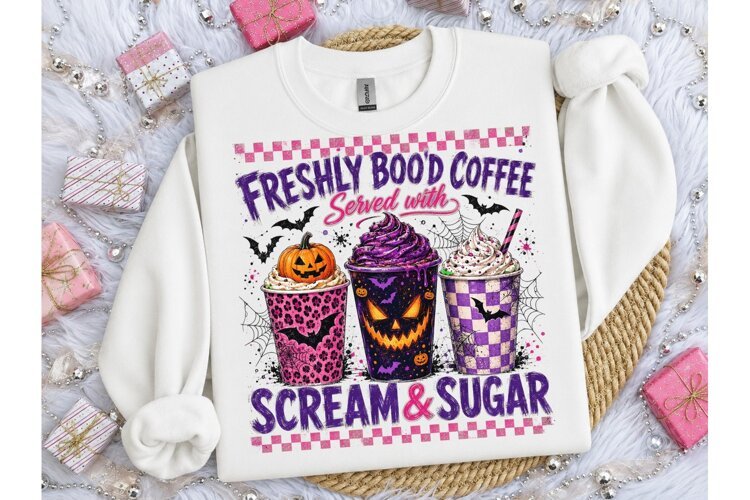 Freshly Boo'd Coffee Halloween PNG Tee example image 1