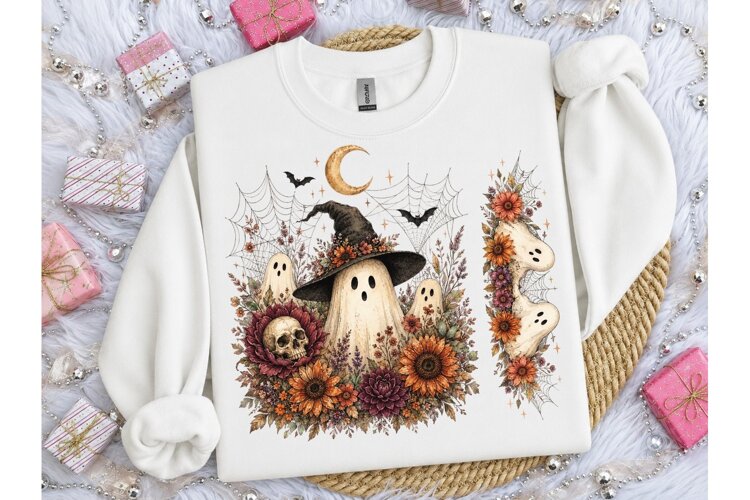 Halloween Ghost Floral Witch PNG Tee example image 1