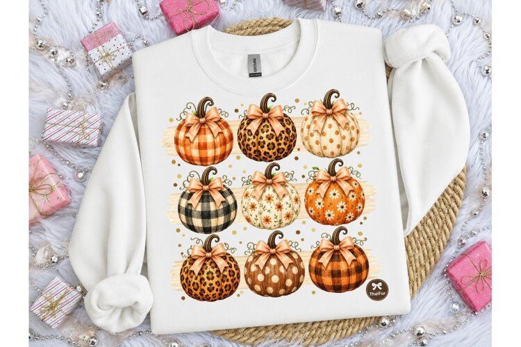 Fall Pumpkin Pattern PNG Sublimation Tee example image 1