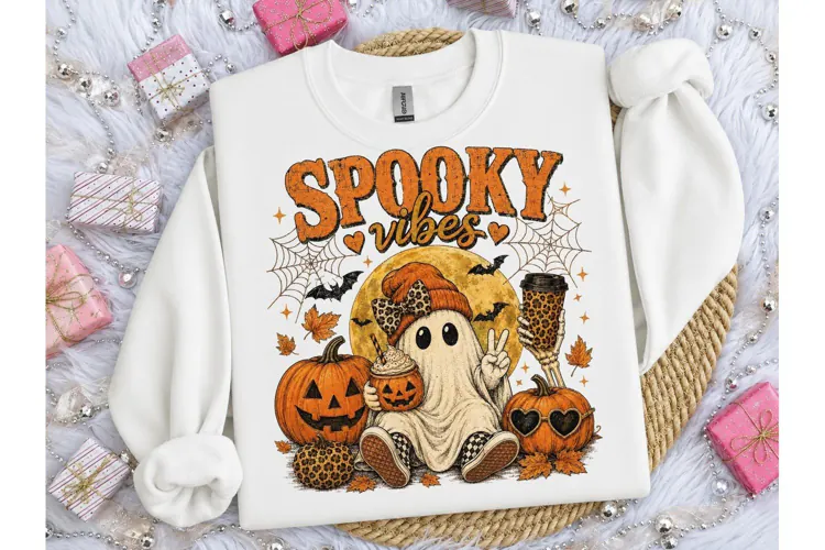 Spooky Vibes Ghost Halloween PNG Tee