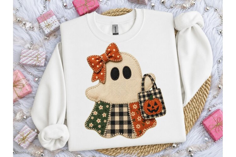 Halloween Ghost Patchwork PNG Tee Design-Halloween Ghost Pat example image 1