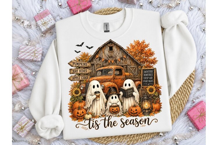 Tis The Season Halloween Ghost PNG Tee example image 1