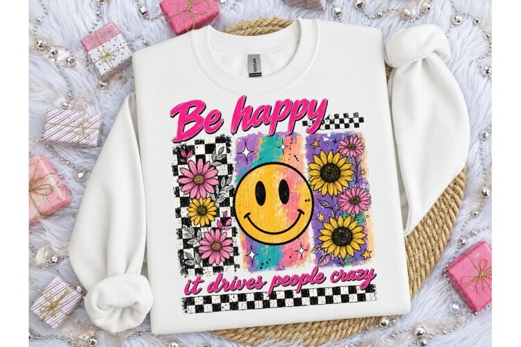 Be Happy Smiley Face PNG Shirt Design example image 1
