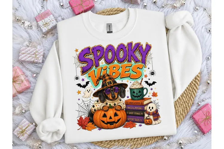 Spooky Vibes Dachshund Halloween PNG Tee