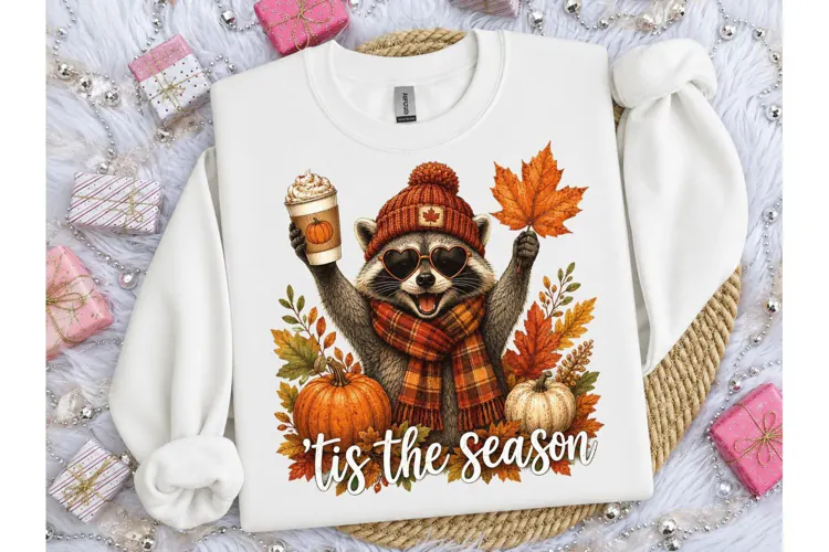 Fall Raccoon Tis The Season PNG Shirt