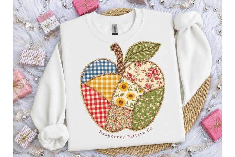 Patchwork Apple PNG Sublimation Tee Desi example image 1