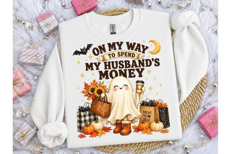 Spend Husband Money Ghost Halloween PNG