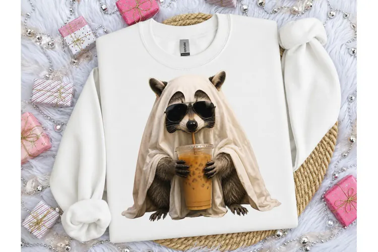Ghost Raccoon Iced Coffee PNG Tee
