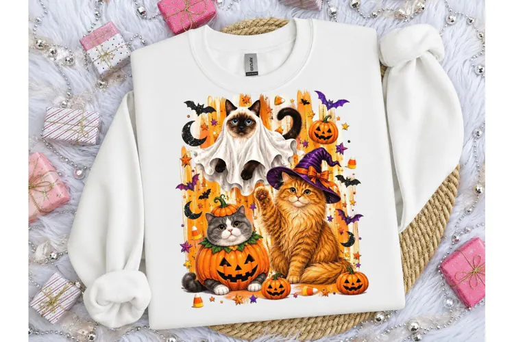 Halloween Cats Ghost Witch PNG Shirt