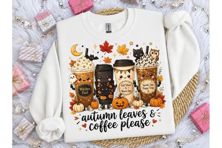 Autumn Leaves Coffee Please PNG Tee