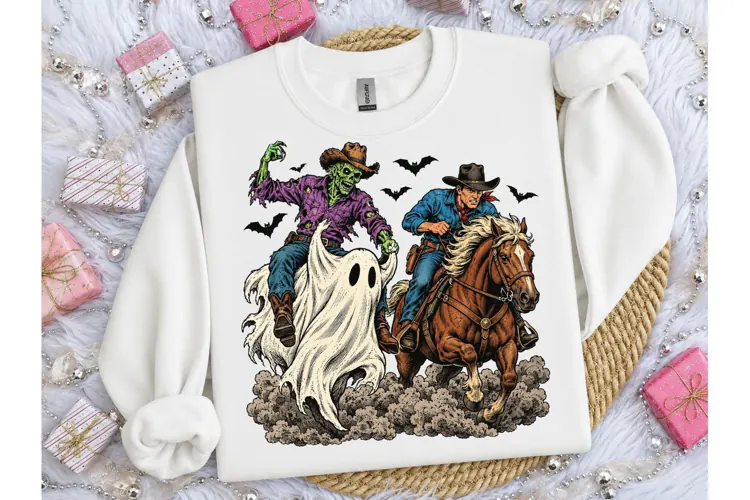 Halloween Cowboy Zombie Ghost PNG Tee-Halloween Cowboy Zombi