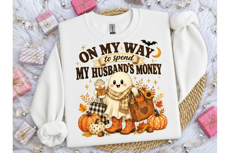 Spend Husband Money Ghost Fall PNG Tee