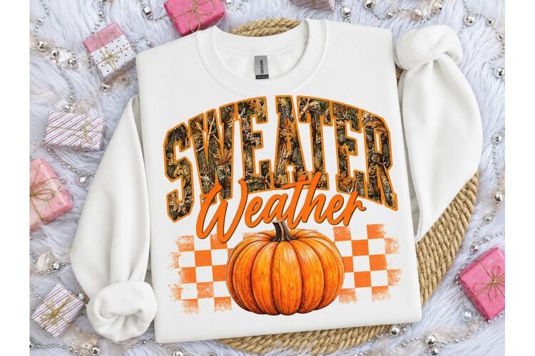 Sweater Weather Pumpkin PNG Fall Tee example image 1