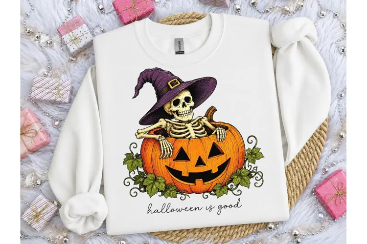 Halloween Skeleton Pumpkin PNG Tee Desig