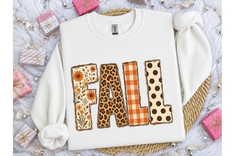 Fall Patchwork Letters PNG Shirt Design example image 1