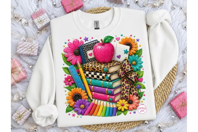 Teacher Books Floral PNG Sublimation Tee
