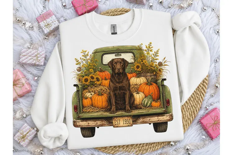 Fall Chocolate Lab Truck PNG Sublimation