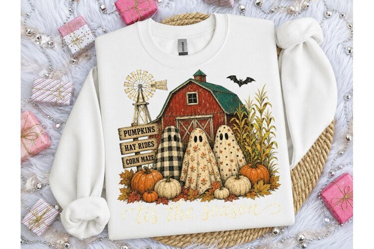 Halloween Farm Ghost PNG Tee Design example image 1