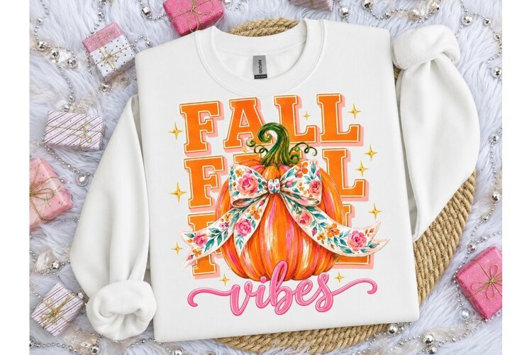 Fall Vibes Pumpkin Bow PNG Sublimation example image 1