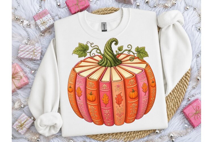Book Pumpkin Fall PNG Sublimation Tee example image 1