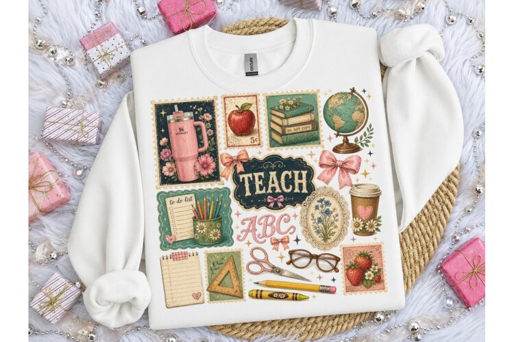 Teacher Collage Vintage PNG Shirt Design example image 1