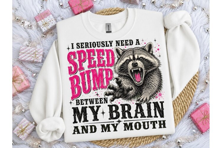 Speed Bump Brain Mouth Raccoon PNG Tee example image 1