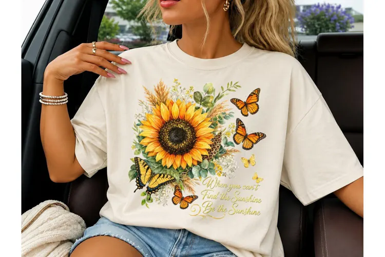 Sunflower Butterfly Be Sunshine PNG Tee
