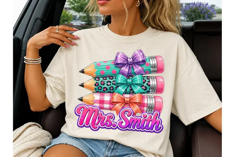 Teacher Pencil Bow PNG Sublimation Desig