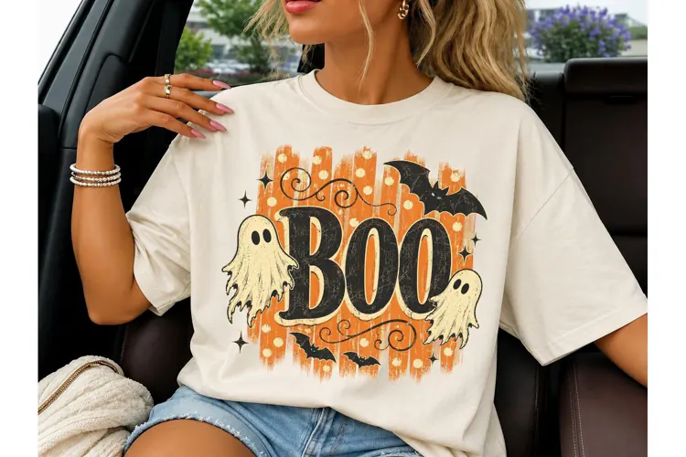 Retro Halloween Boo Ghost PNG Tee Design