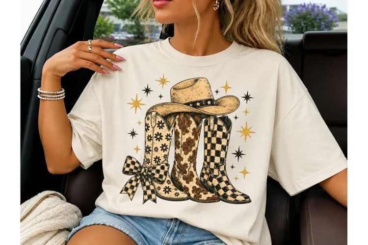Cowboy Boots Hat Stars PNG Tee Design