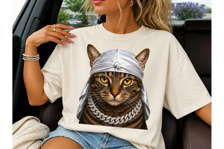 Hip Hop Cat Bandana Bling PNG Shirt