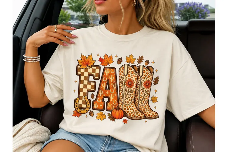 Fall Cowboy Boots Western PNG Tee Design-Fall Cowboy Boots W