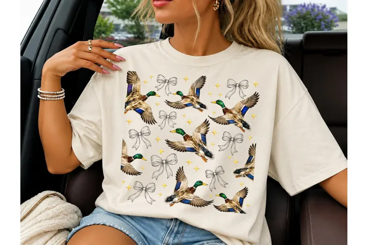 Mallard Duck Bows Stars PNG Tee Design-Mallard Duck Bows Sta