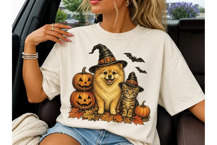Halloween Cat Dog Witch PNG Shirt Design