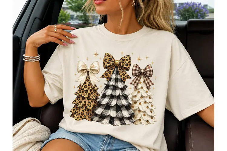 Christmas Trees Bow PNG Sublimation Desi