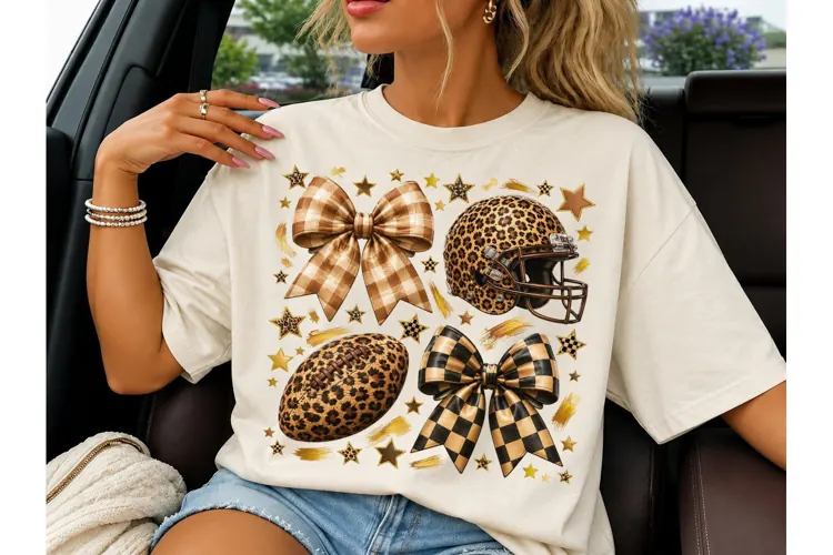 Leopard Football Coquette Bow PNG Tee