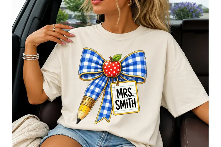 Teacher Bow Apple Pencil PNG Sublimation