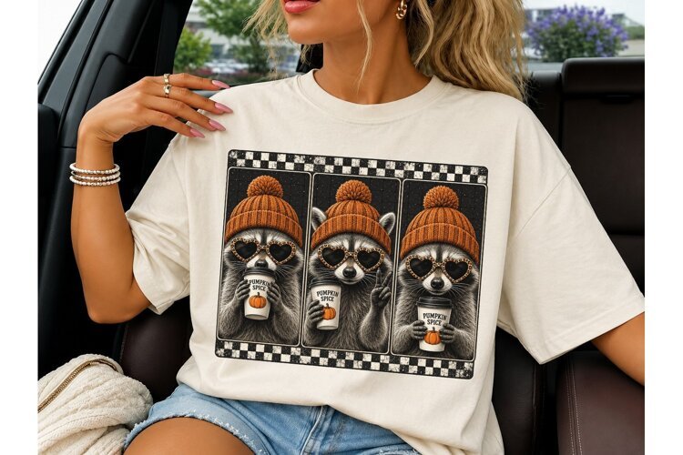Raccoon Pumpkin Spice Fall PNG Tee example image 1