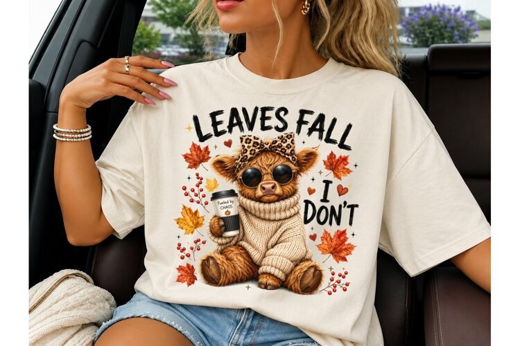 Leaves Fall I Don't Highland Cow PNG example image 1