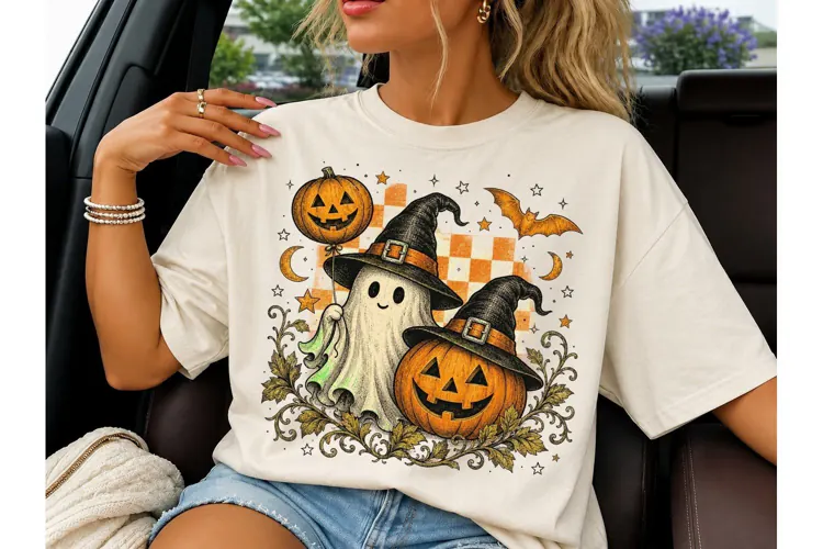 Halloween Ghost Pumpkin PNG Tee Design