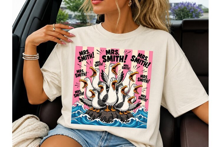 Funny Seagull Teacher PNG Shirt Design example image 1